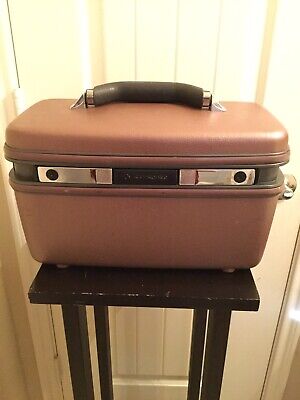 Vintage Samsonite Silhouette 4 Brown Train Case Hard Luggage w Mirror Tray Pouch