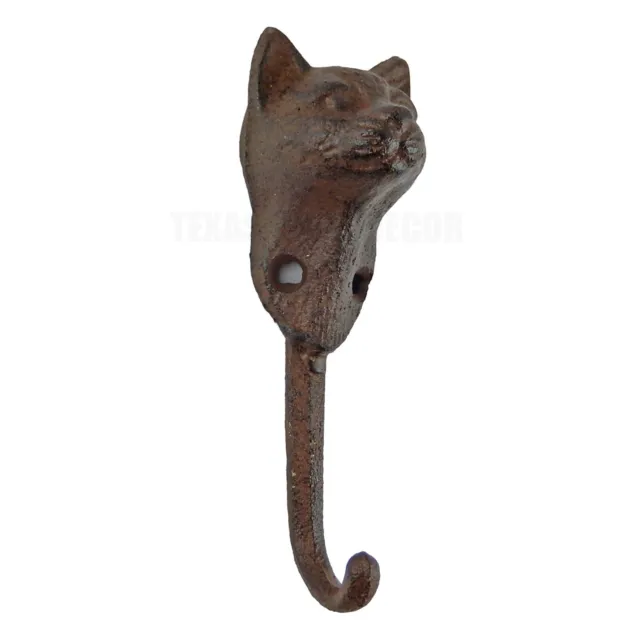 Cat Head Wall Hook Cast Iron Key Towel Coat Leash Hanger Antique Rustic Brown
