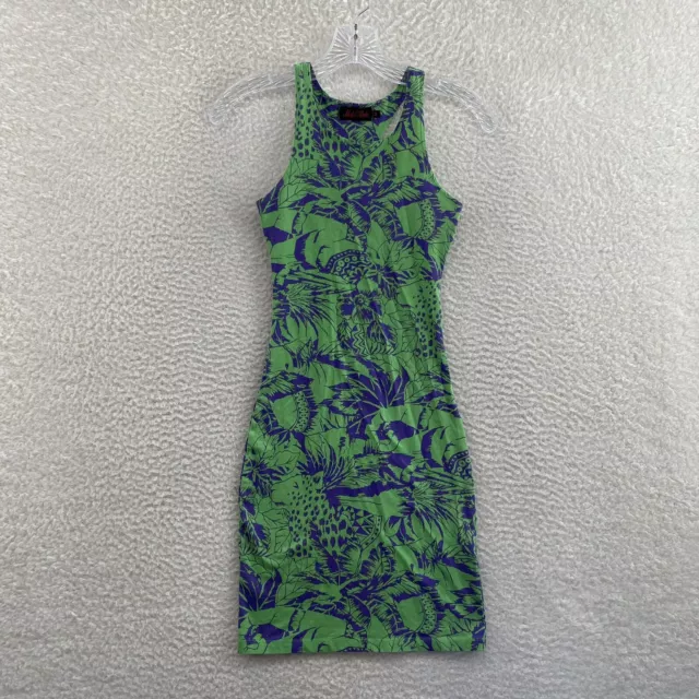 Motel Rocks Green Purple Tropical Coconut Girl Cut-Out Bodycon Mini Dress XS S