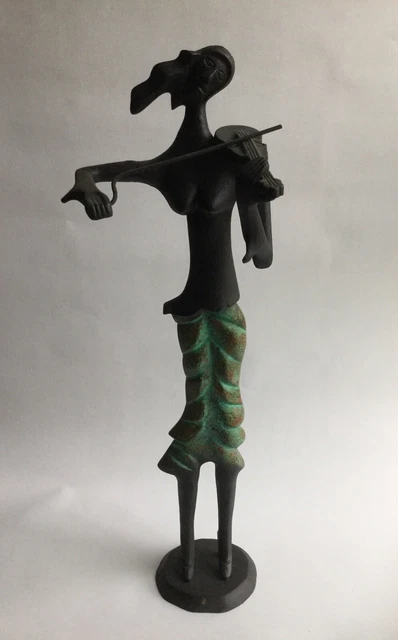 Violinista Escultura Arte en Metal Altura CM 55 Estatua Artesanía