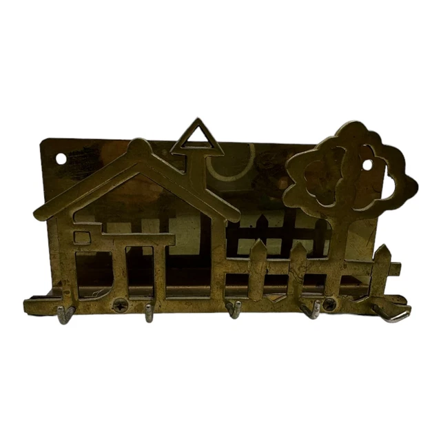 Brass Key Hook Holder House Home Tree Fence Wall Hanging Mail Cottage Core VTG