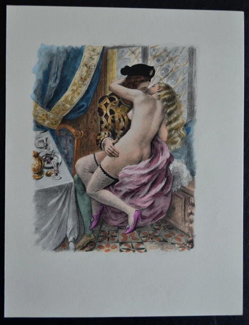 Lithographie Erotique Vers 1950 Femme Nue Erotisme Curiosa Le Baiser