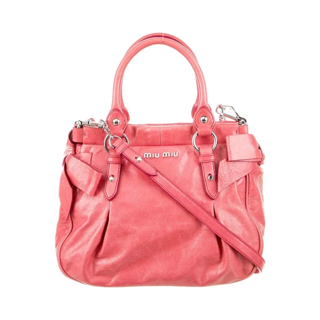 Miu Miu Bow Bag in Pink Vitello Lux Top Handle Cross Body Satchel Barbiecore