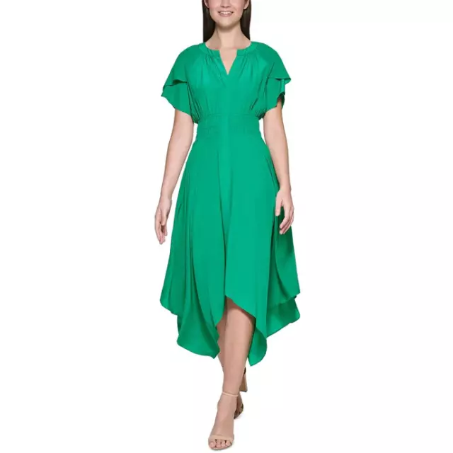 kensie Cotton Handkerchief-Hem Midi D Green 10