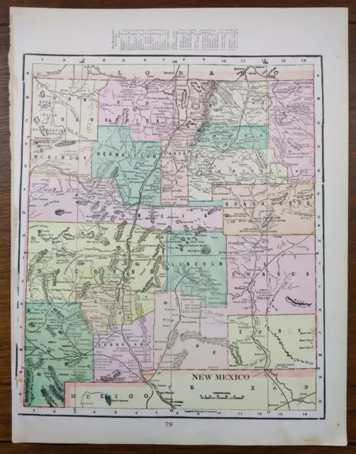 Vintage 1900 NEW MEXICO Map 11"x14" ~ Old Antique Original CLOVIS SANTA FE TAOS