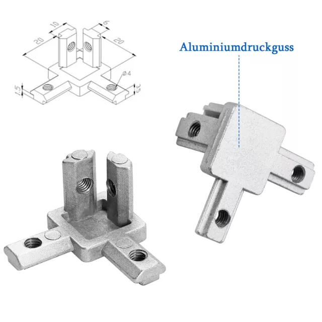 1/4x 3-Way End Corner Bracket Connector Aluminium for T Slot Extrusion Profile 2