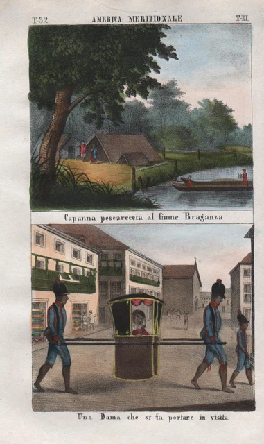 1840 - Brazil Braganza South America Litter Litio Litografía Antiguo Natives