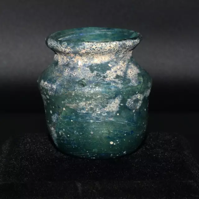 Large Ancient Roman Glass Pot Vase With Blue Patina Circa 2nd Century AD