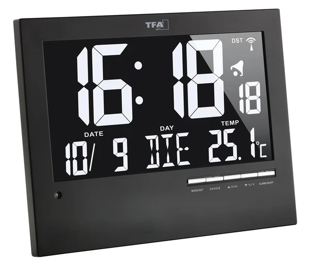 TFA 60.4508 Horloge Numérique Silencieux Allumé Salon Radio Murale