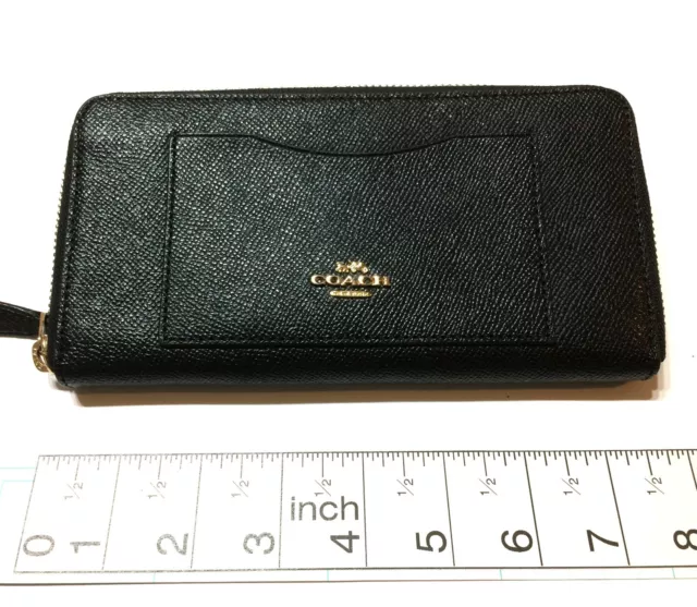 COACH Black Long Zippy Wallet Crossgrain Leather PVC Gold Zip-Around