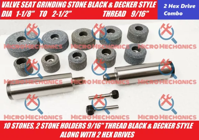 10x Valve Seat Grinding Stones 2 Stone Holder & 2 Hex Drive B&D Type 9/16 Thread