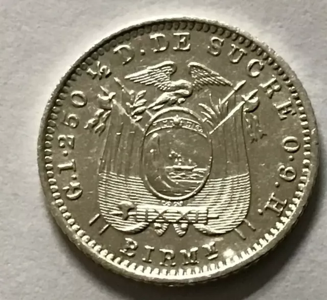 1915 Ecuador 1/2 Decimo De Sucre Silver 2