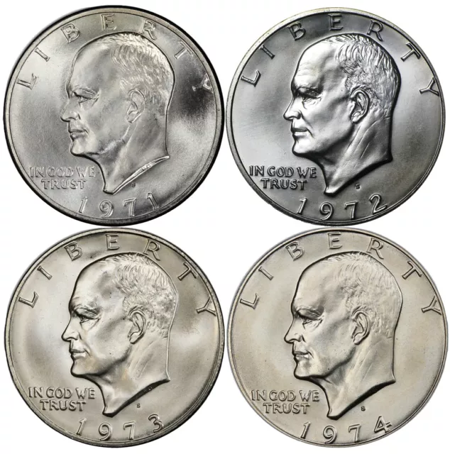 1971 S 1972 S 1973 S 1974 S Eisenhower Ike Silver Dollar $1 BU 4 Coin Set
