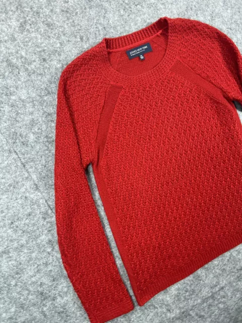 Jones New York Sweater Womens PS Red Open Knit Crew Top Shirt Long Sleeve Ladies 2