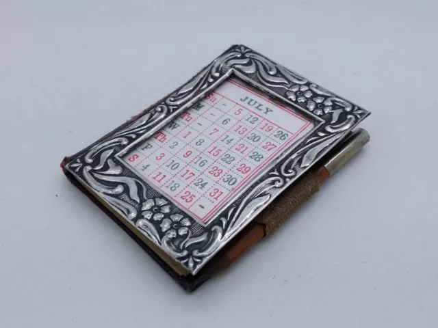 Edwardian 1907 Silver Mounted Aide Memoire & Calendar Hallmarked Birmingham