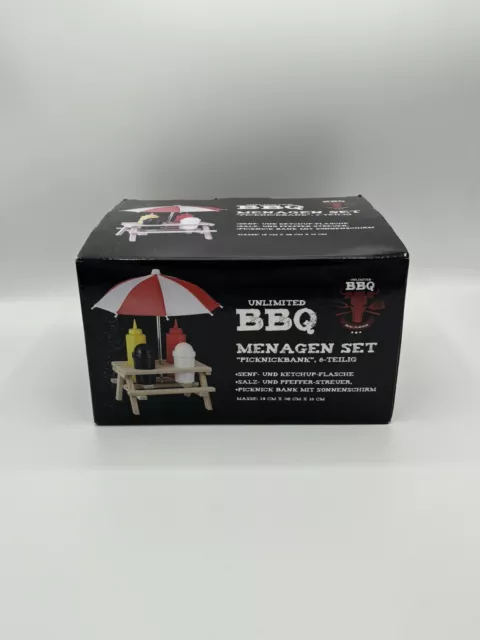 BBQ Menagen Set Picknickban 6-Teilig Senf- Ketchupflasche Salz- Pfefferstreuer