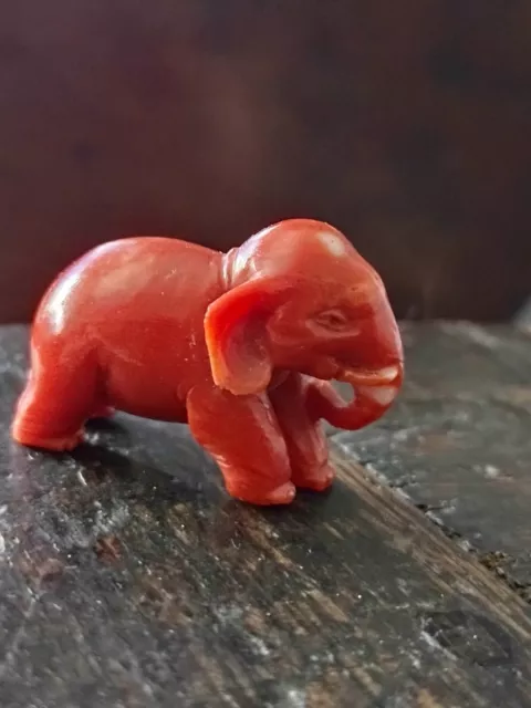 Exquisite Chinese Miniature Carved 19th Century Red Coral Asian Elephant