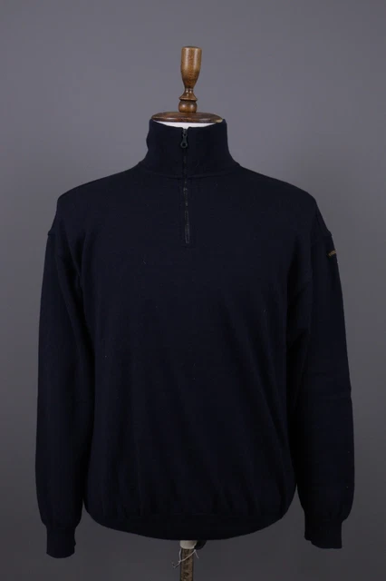 Paul & Shark Yachting Wool Knit Blue Denim 1/4 Zip Sweater Size XL