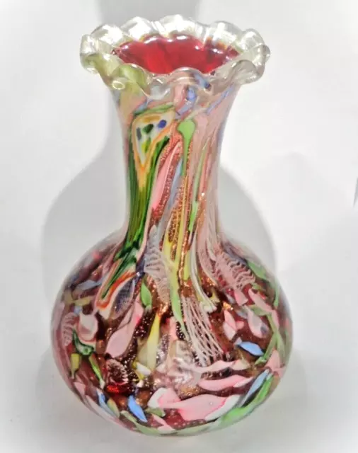 AVEM Murano Bizantino Tutti-Frutti Ruby Art Glass Vase Label Vintage 10": Jewel!