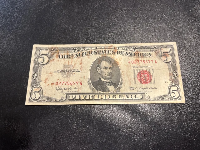 1963 Five Dollar Star Bill • $5 Red Seal Star Note *02775677A