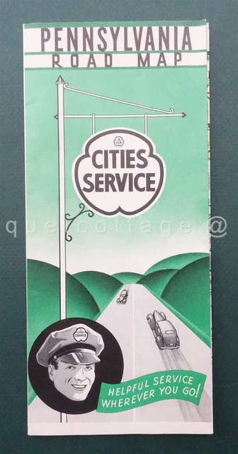 1940S vintage PENNSYLVANIA ROAD MAP CITIES SERVICE 26"x19" clean nice