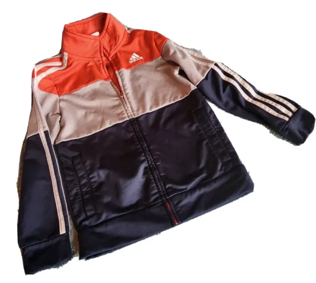 Adidas Kids Lightweight Zip Front Jacket Size 6 Orange/Gray/Dark Blue 3 stripe