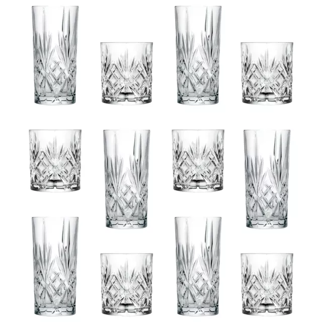 12pc RCR Crystal Melodia Highball Glasses & Whisky Tumblers Set Drinking Glass