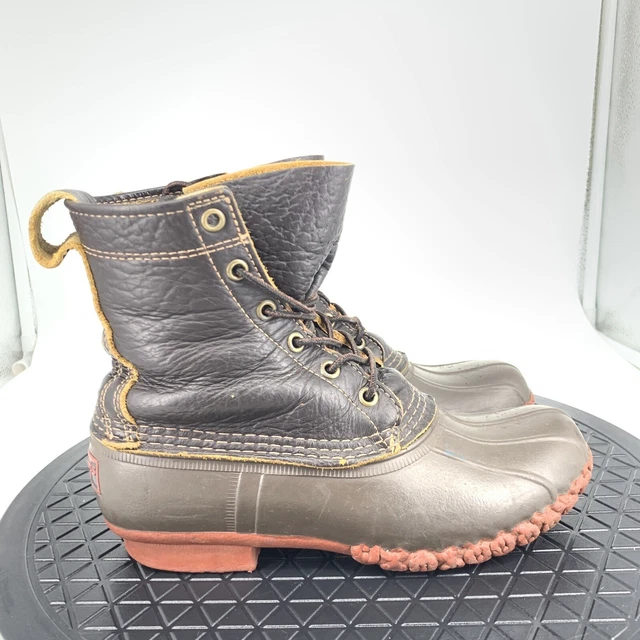 LL Bean Women Size 7 Bean Boots Brown Bison Leather Rubber Shoes 8" Lace Up Mid