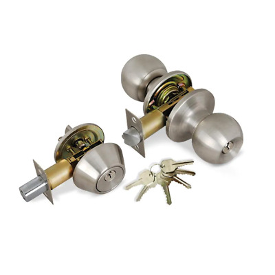 Entry Door Knob Combo Lock Set with Deadbolt and 6 Keys Modern Stainless Steel