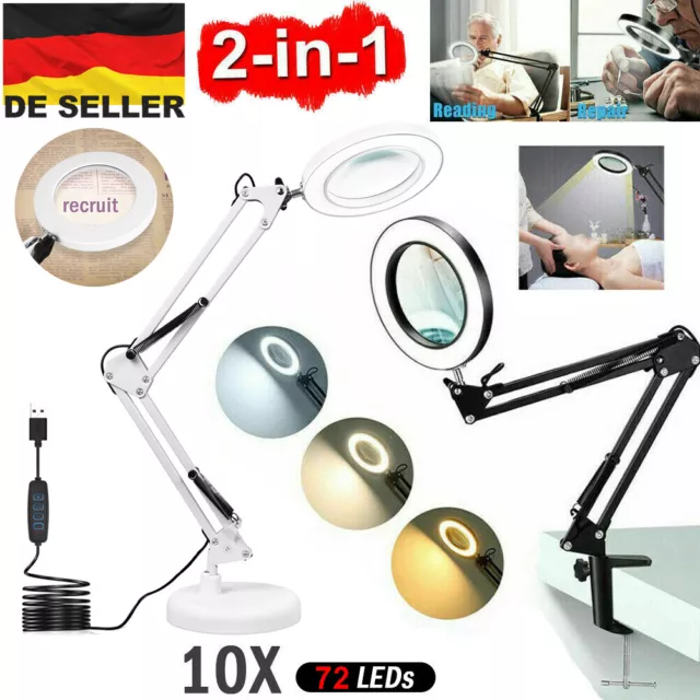 Lupenlampe Lupe Kosmetik LED Lupenleuchte 10Dioptrien Arbeitsleuchte Tischklemme