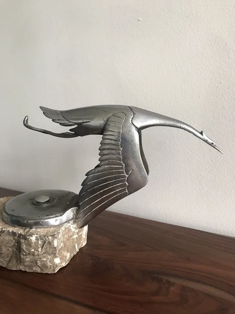 Mascotte Hispano Suiza JEP 7395 - Cigogne Nickelée - 52cm - Jouet Ancien
