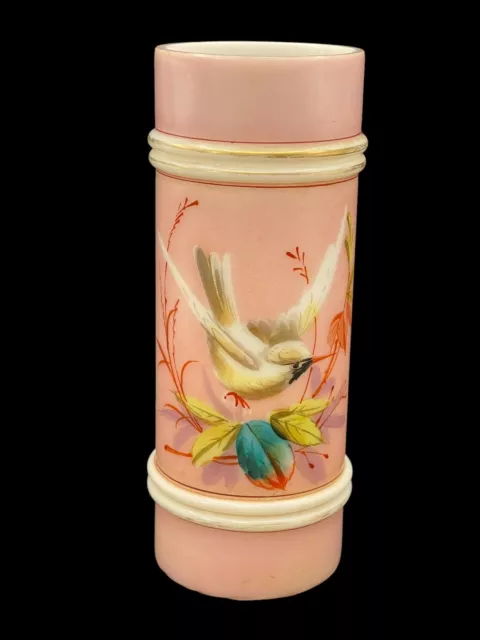 Smith Bros Glass Pink 6” Ring Vase Hummingbird Mt Washington Victorian