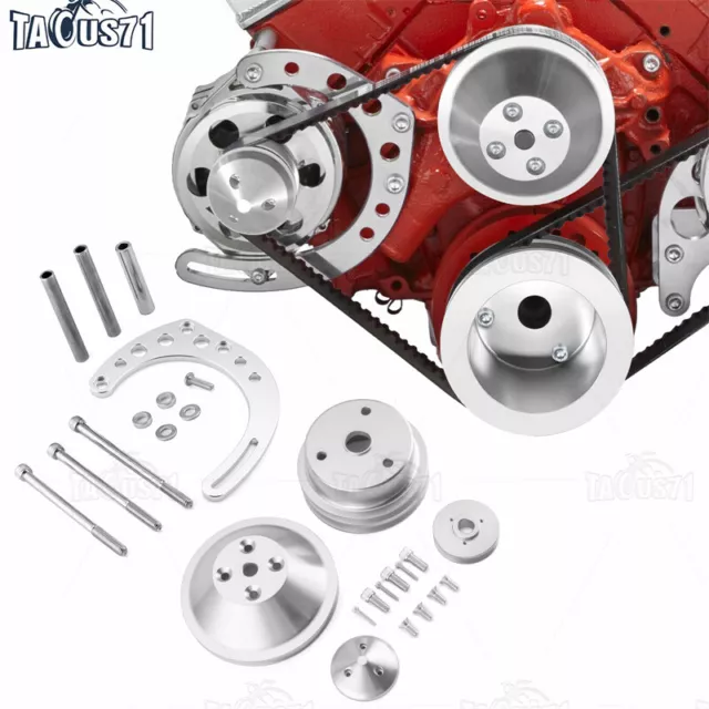 Fit SBC 327 350 400 Chevy LWP Pulley+ Crank/Alternator Pulley+Alternator Bracket