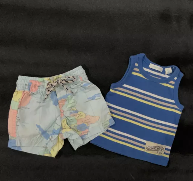 COUNTRY ROAD Baby boys  sz 0-3 mths, top and shorts  , EUC, 100% cotton