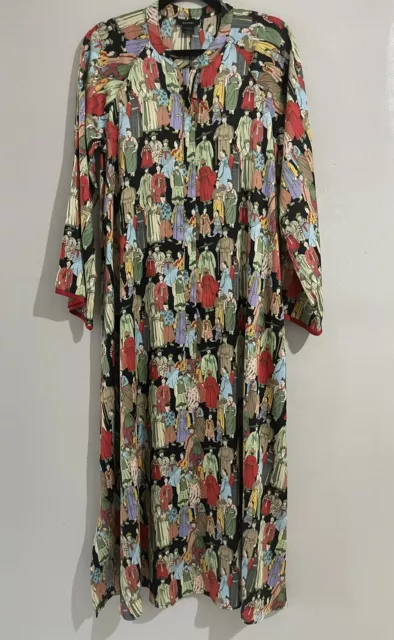 Natori Printed Charmeuse Zip Caftan Dress Women's Size Medium