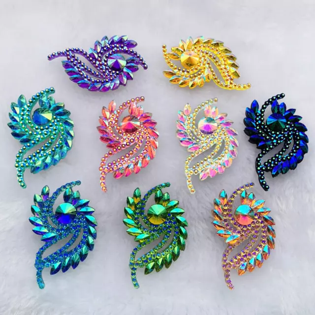 Glitzer Pfauenfeder Cabochons flache Rückseite schick groß 43 mm metallic strukturiert