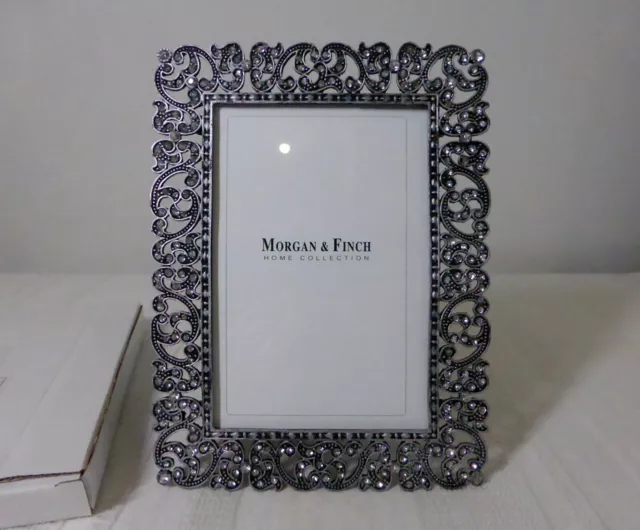 MORGAN & FINCH 5.25" pewter metal JEWELED PICTURE / PHOTO FRAME rhinestones