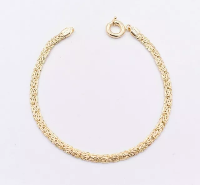 4mm Classic Byzantine Chain Link Bracelet Senora Clasp Real 14K Yellow Gold