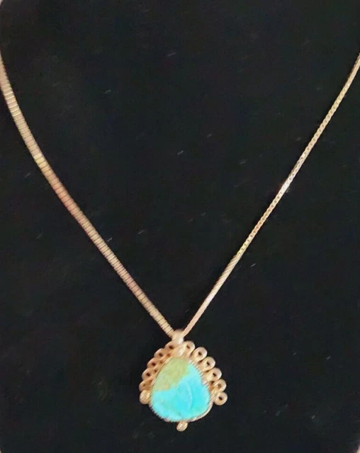 Turquois gem stone pendant on 925 Sterling Silver Italy Chain Necklace 19"