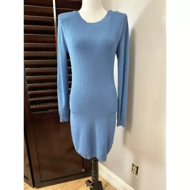 Lagence Womens Sweater Dress Blue Stretch Jewel Neck Long Sleeve Ribbed S New 2
