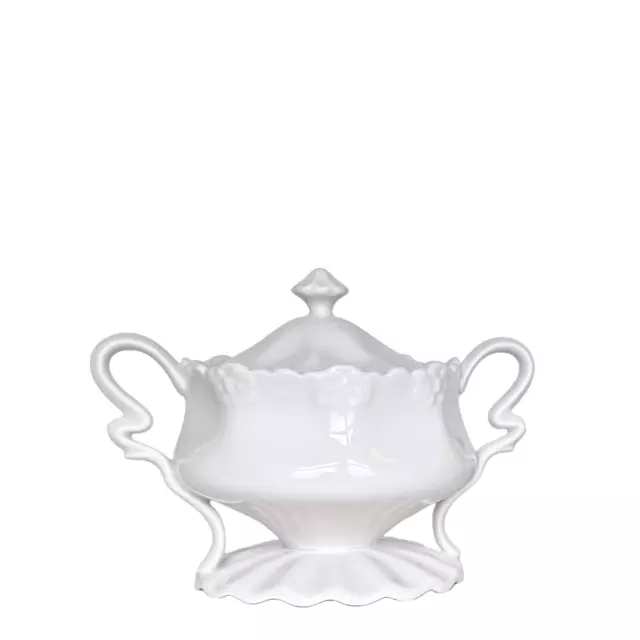 Grace's Teaware, White Porcelain Sugar Bowl w/Lid, Ruffled Pedestal w/Floral Rim