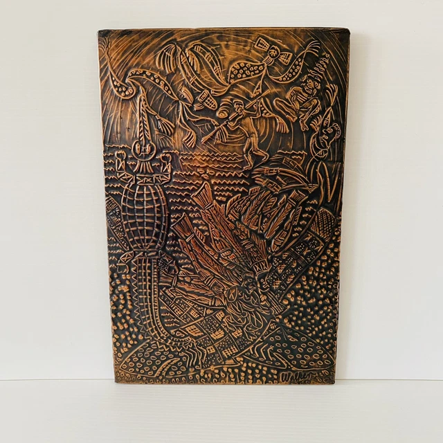 VINTAGE COPPER WALL Art Plaque by Craig Walker Artist Signed Aboriginal