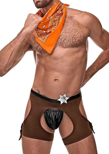 Costume da cowboy maschio Power Cocky S - XL costume marrone marrone poliestere elastan