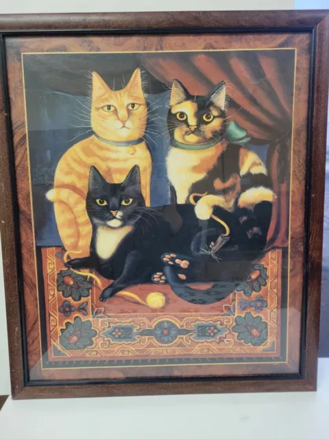 Vintage Cat Folk Art Picture Signed