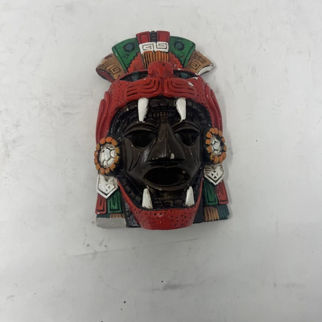 Vintage Mayan Wall Art Face Mask Lizard Snake Man Ceramic 5.5in