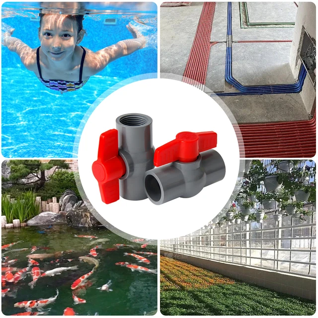 1 Pair PVC Ball Valve T-shaped Handle Supply Pipe Knob Socket Ends 2" Inner Hole
