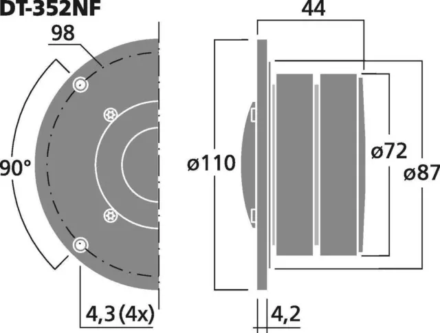 MONACOR DT-352NF Hi-Fi-Kalottenhochtöner, 80 W, 8 Ω Components, 2