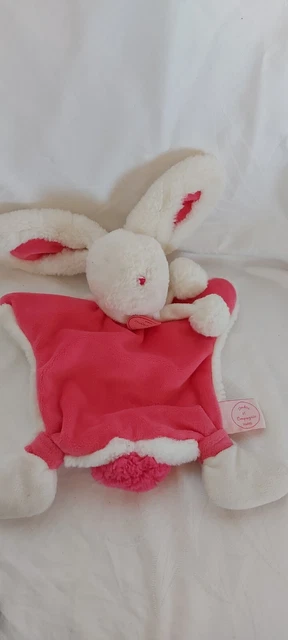 Doudou et Compagnie plat marionnette lapin rose blanc Pompon -ttbé-