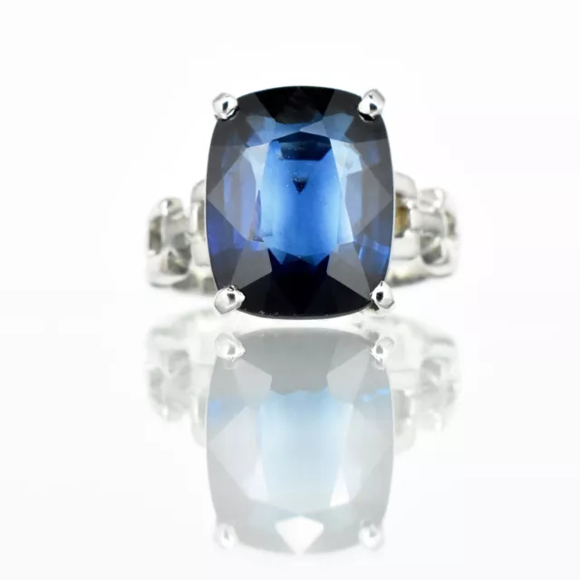 8 Cts Natural Royal Blue Sapphire Cushion Cut 925 Sterling Silver Unisex Ring