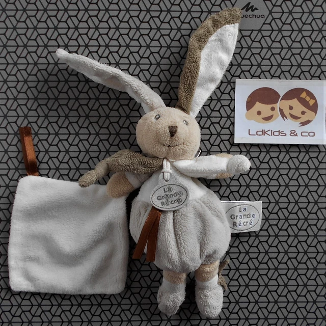 DOUDOU PELUCHE D&C CREATION LA GRANDE RECRE LAPIN AVEC MOUCHOIR 18 cm  D1165